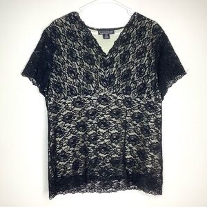 < Dialogue Black Contrasting Lace Blouse Size 2X >